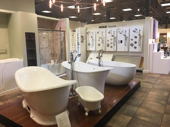 Free standing bathtubs in the Kitchen & Bath Showroom at Hajoca Raleigh NC