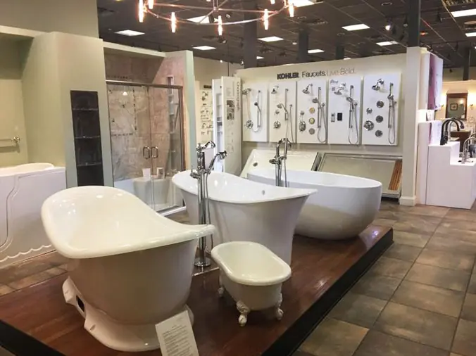 Free standing bathtubs in the Kitchen & Bath Showroom at Hajoca Raleigh NC